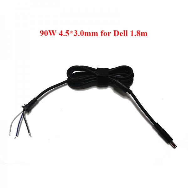 DC Power Jack Cable 4.5*3.0mm Black Tip For Dell 90W Rectangle Protector Bend Cord 1.8m