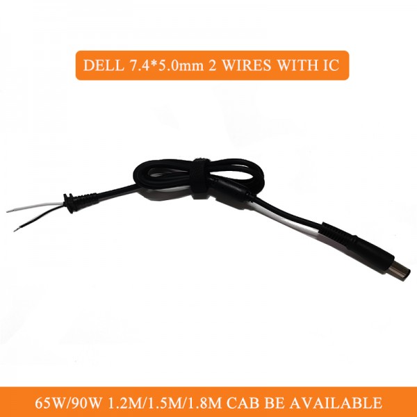 Laptop DC Power Adapter Connector 7.4*5.0mm Jack Cable 65W 90W For Dell 2 Wires With IC Charger Cord 1.2m